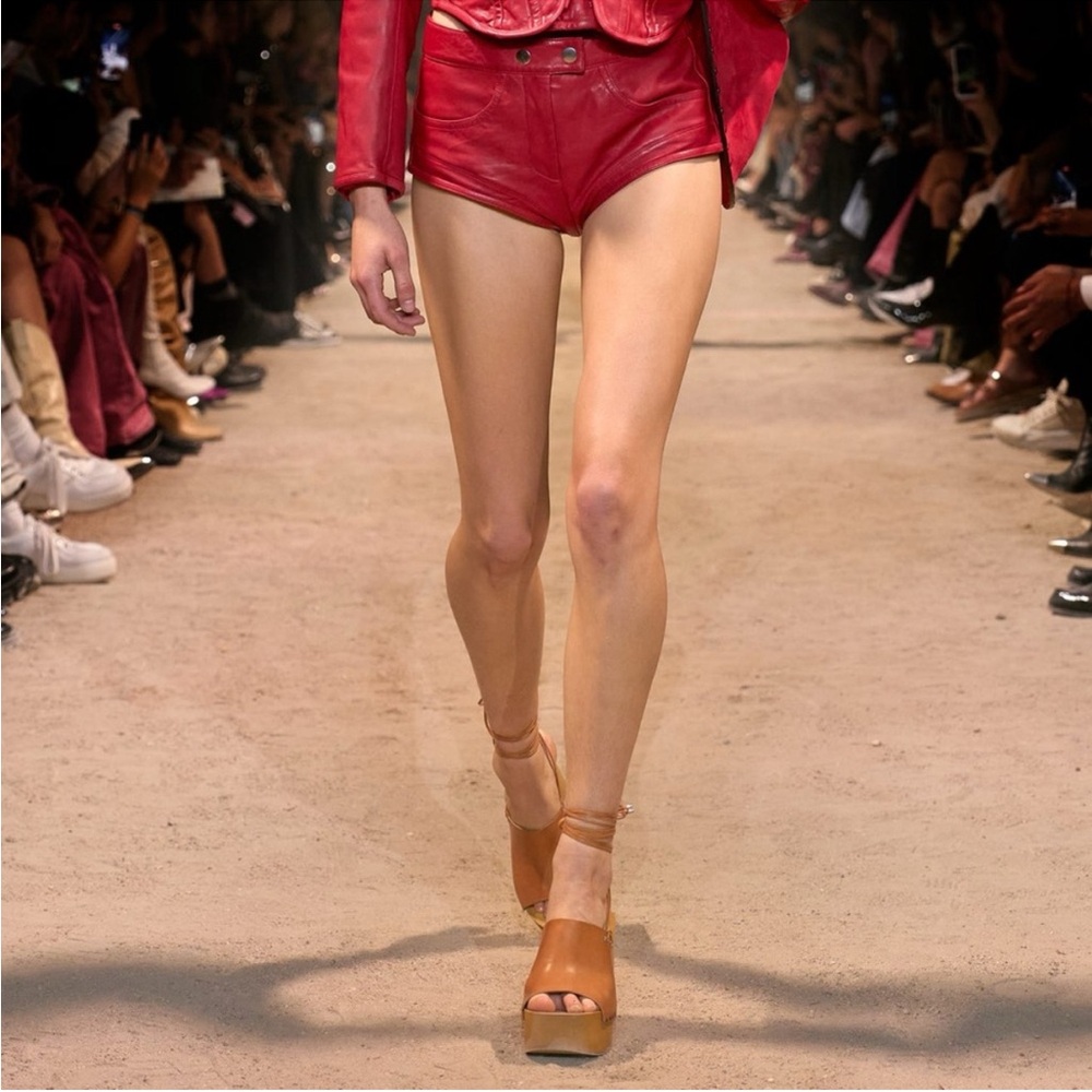 American Retro Red Genuine Leather Shorts
